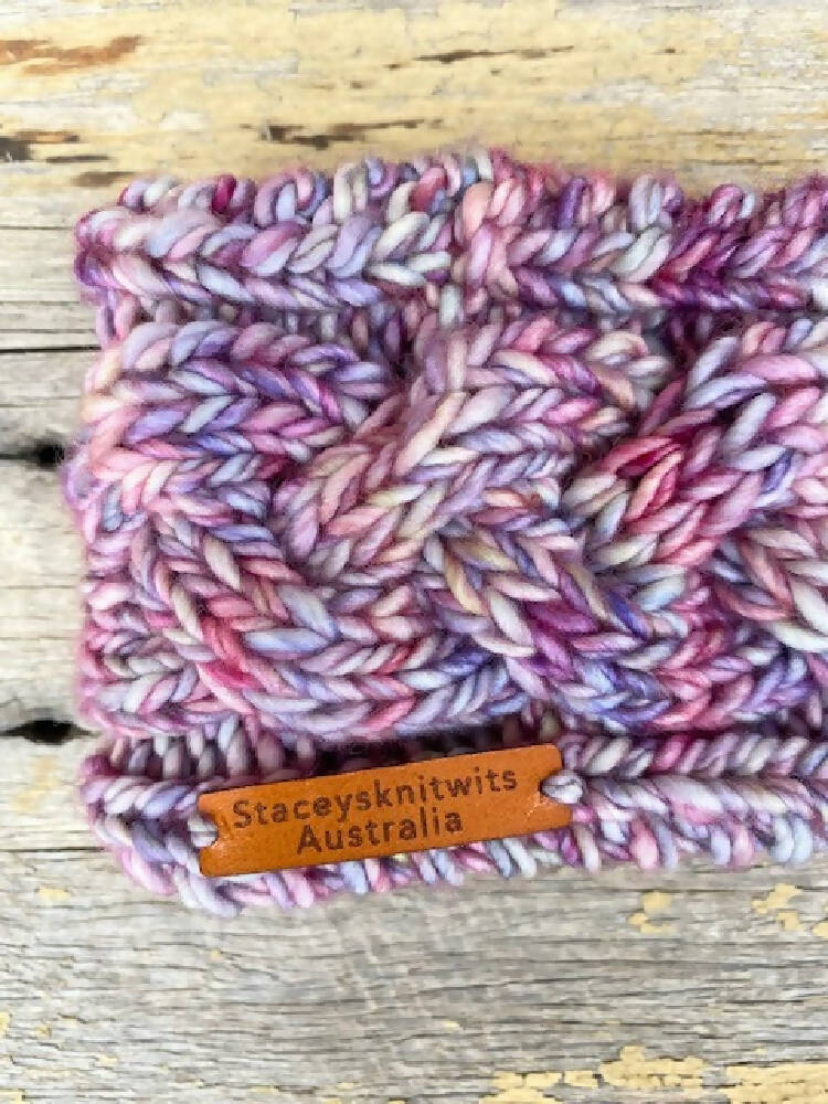 Hand Knitted Headband, Rainbow Pink Headband