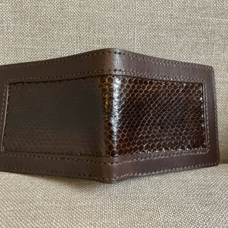 Hand-made brown snakeskin and kangaroo leather wallet