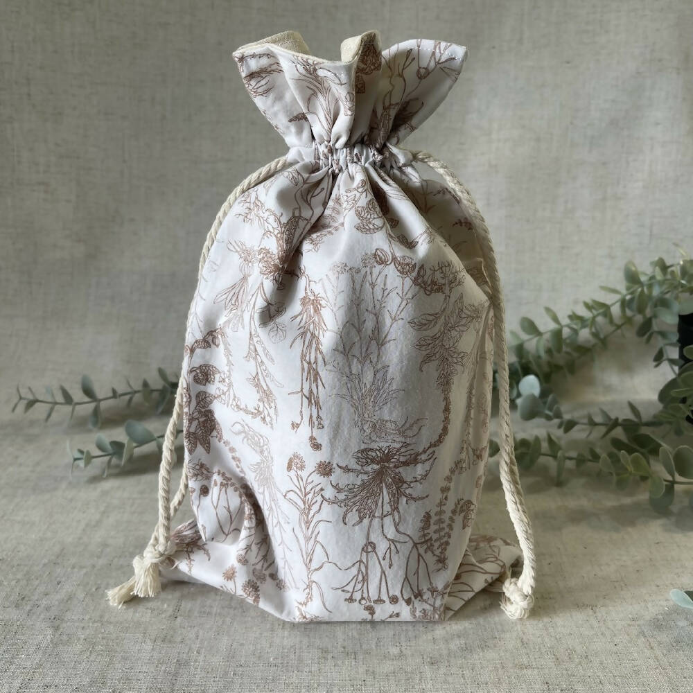Reusable Fabric Gift Bag - Brown Botanical