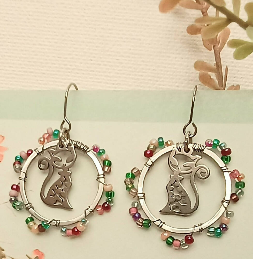 Wire-wrapped Glass Bead Circle Earrings - Assorted Designs