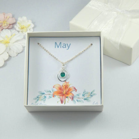 May Birth Flower and Birthstone Necklace on Gift Card