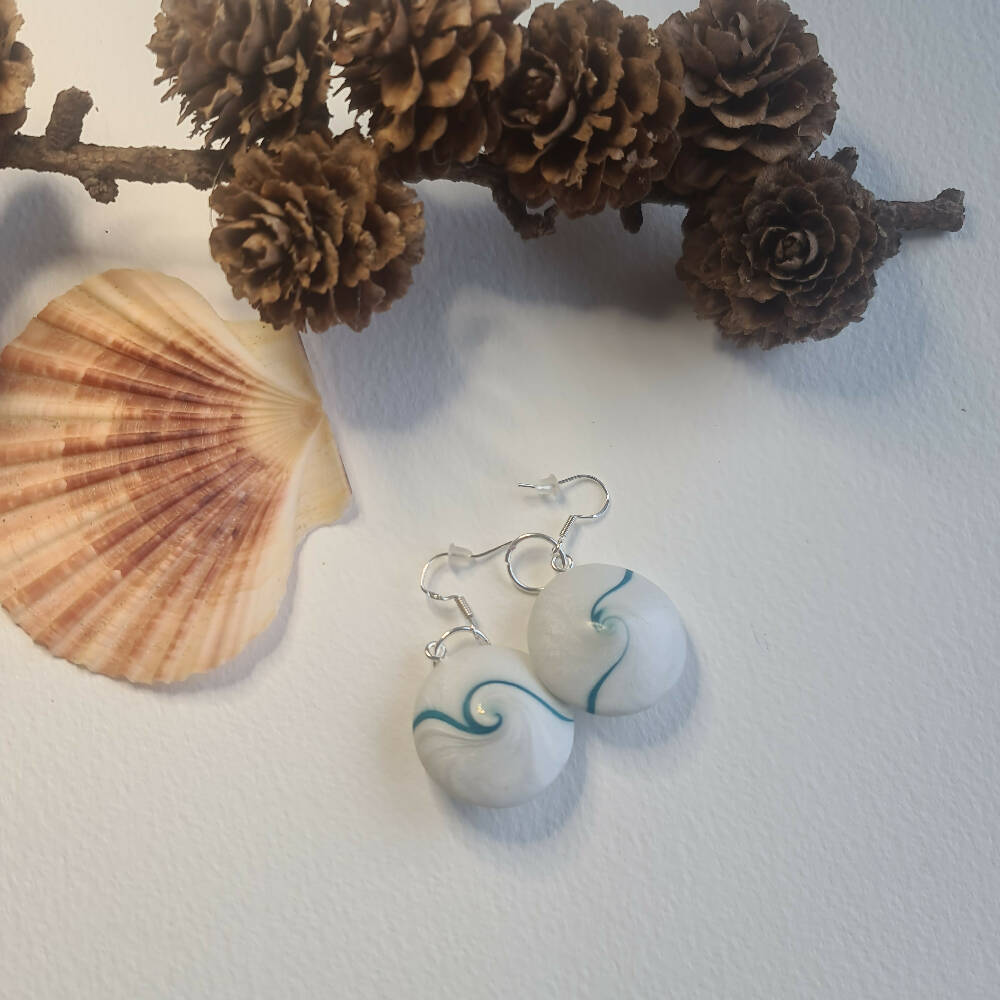 Earrings, Lentil Swirls Pearl White