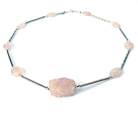 Necklace Rose Pink Quartz and Sterling Silver