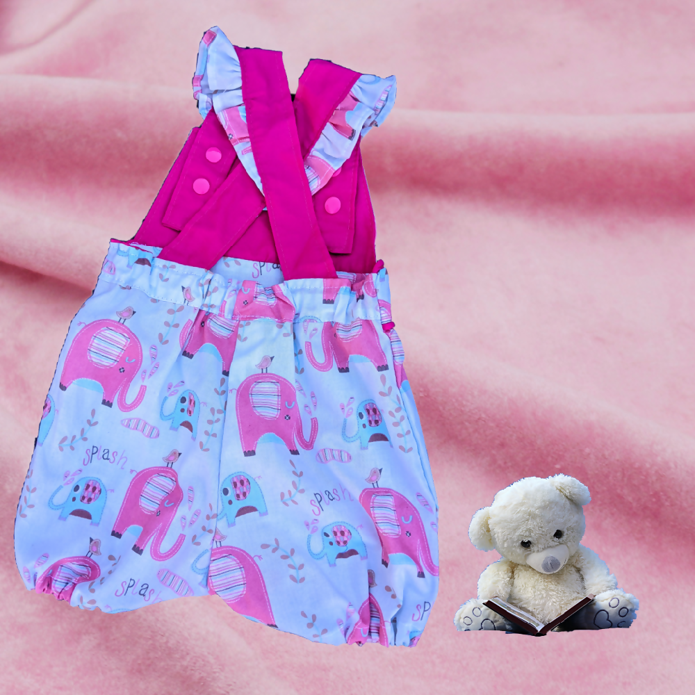 Baby Girls Summer Romper, Pink Elephant