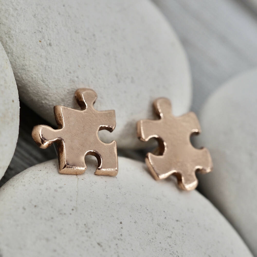 Jigsaw studs | Jigsaw earrings | Tiny jigsaw studs| Copper jigsaw studs