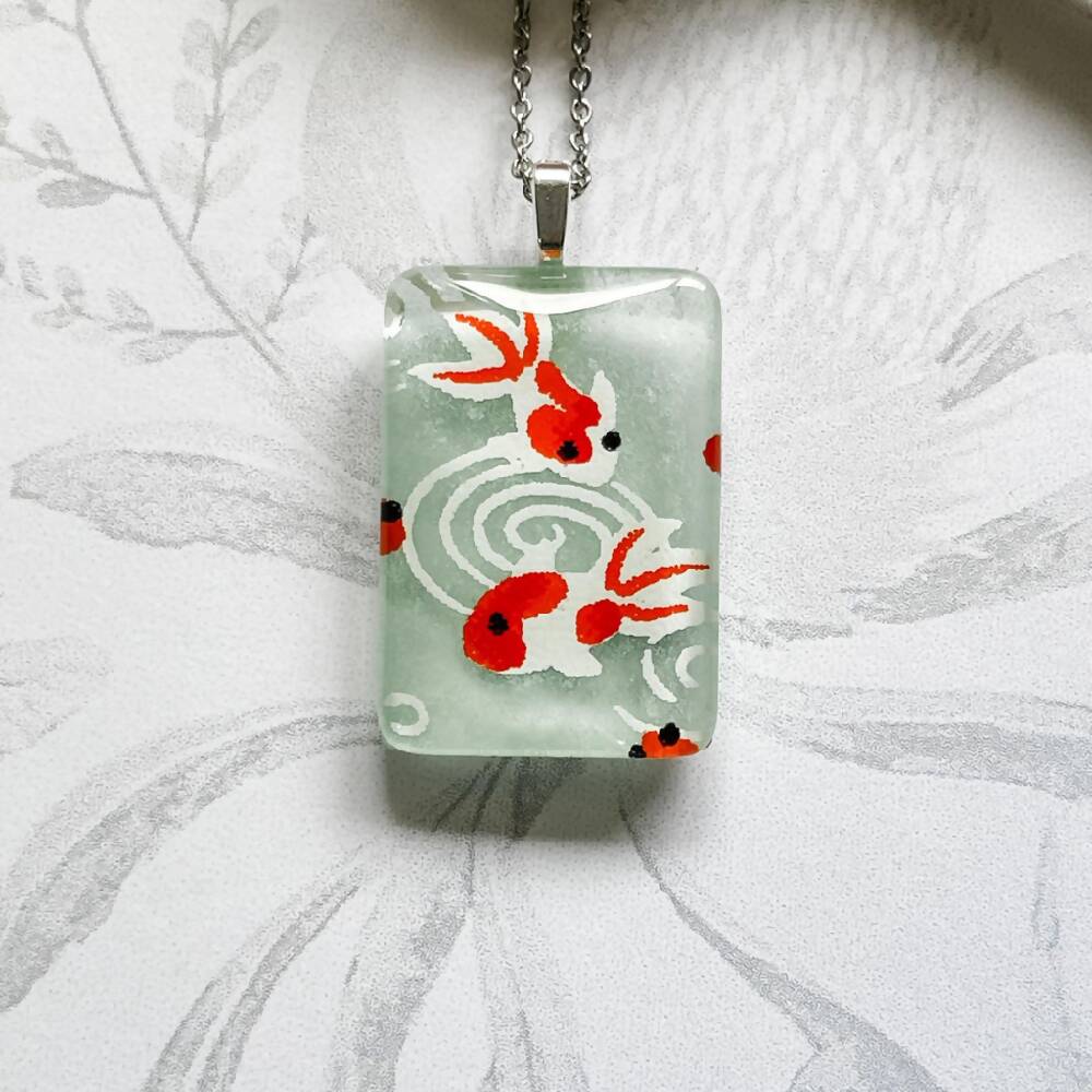 Koi Fish Necklace • Japanese Paper, Resin and Glass