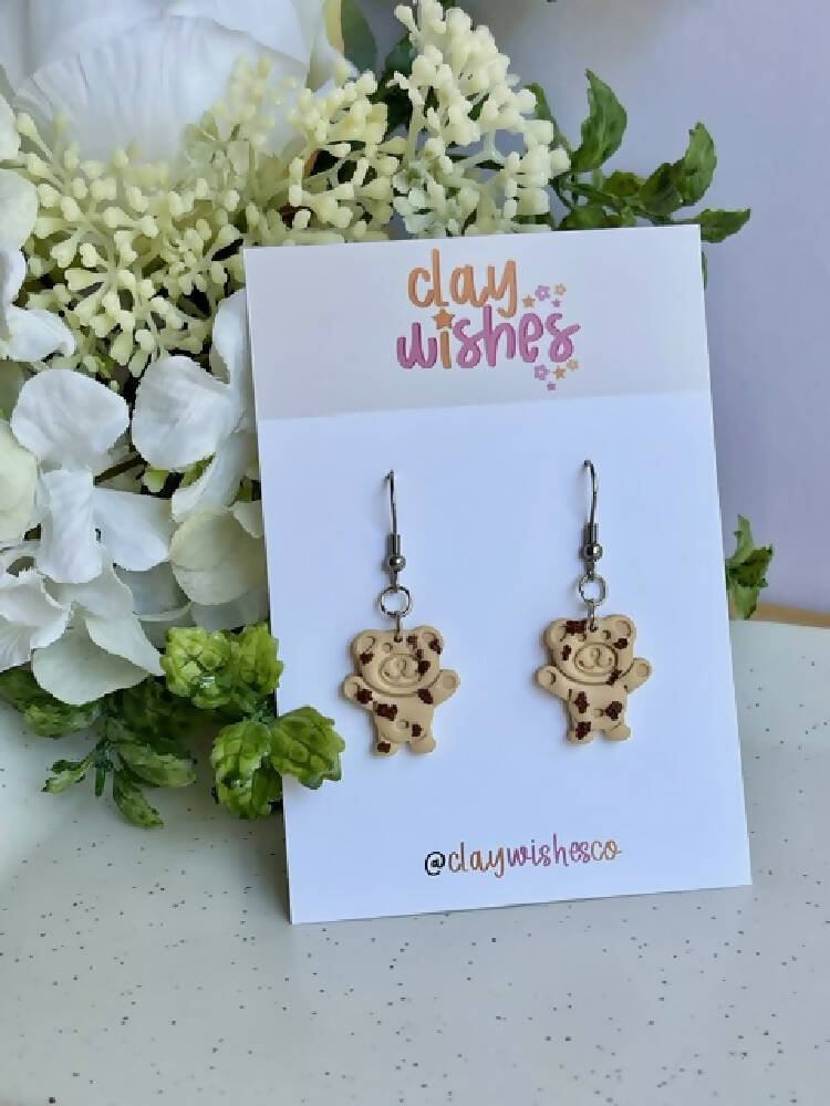 Teddy Biscuit Polymer Clay Earrings - Chocolate Chip (Style 2)