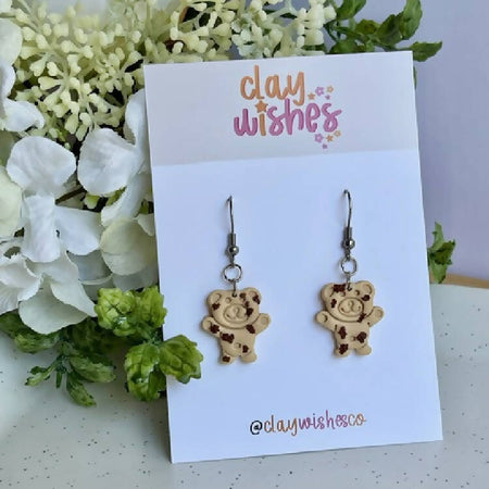 Teddy Biscuit Polymer Clay Earrings - Chocolate Chip (Style 2)