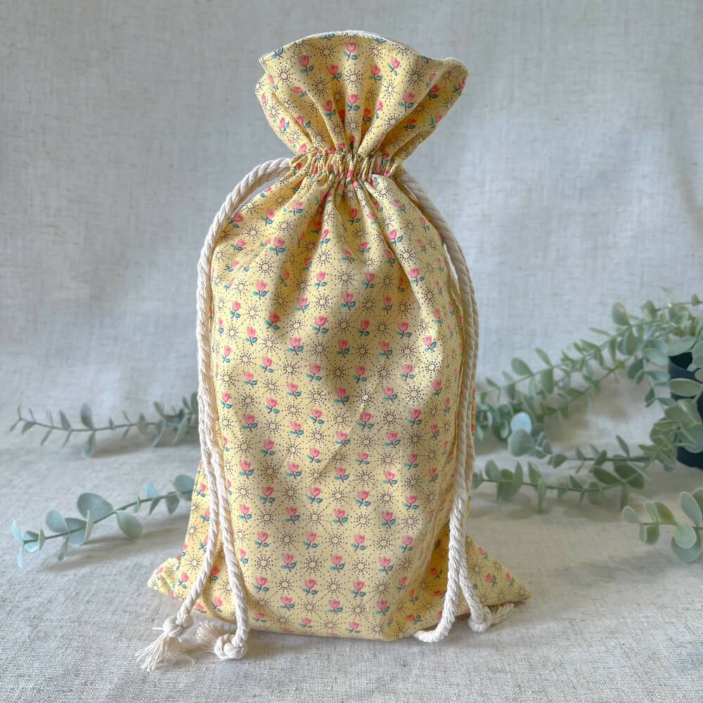 Reusable Fabric Gift Bag - Yellow Tulips