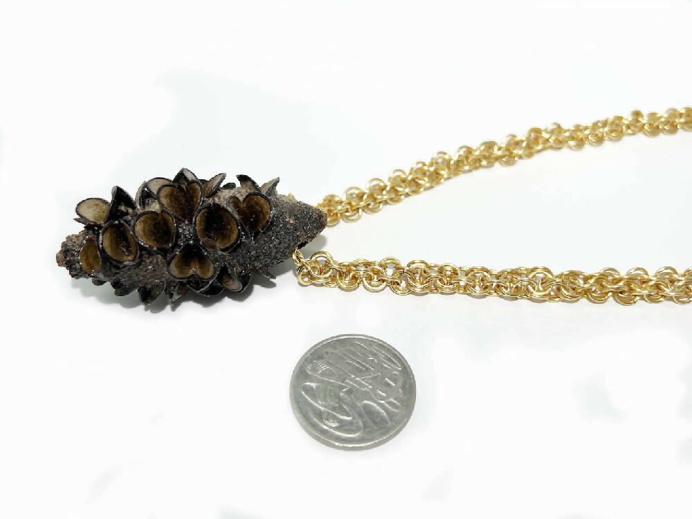Handmade chain and banksia pod necklace, size