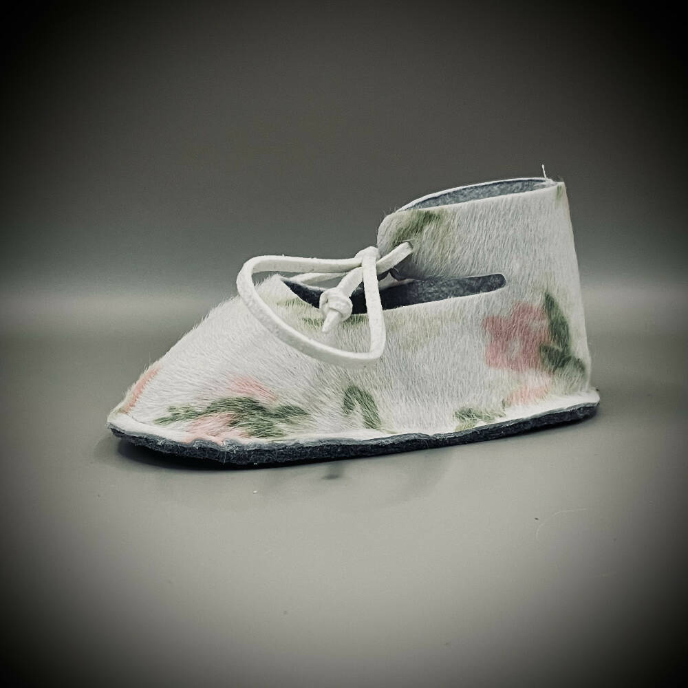 pink floral leather ankle tie shoe size S