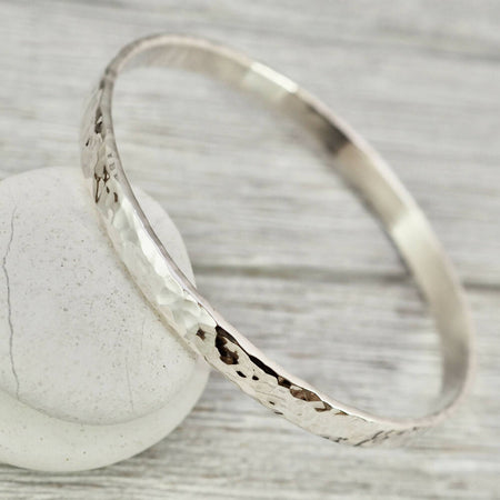 Heavy, wide silver bangle | Chunky Sterling silver hammered bangle | Handmade solid Sterling silver jewellery