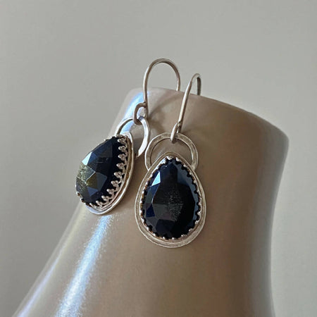 Sterling Silver Golden Sheen Obsidian Faceted Gothic Teardrop Earrings