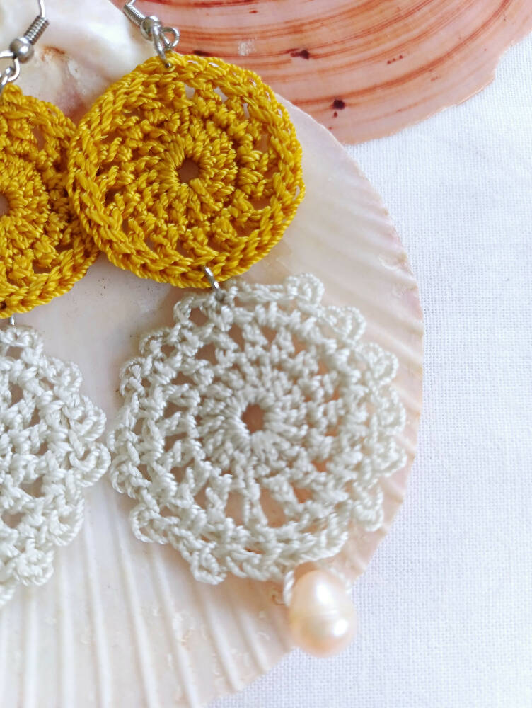 Freshwater Pearl and Crochet Earrings