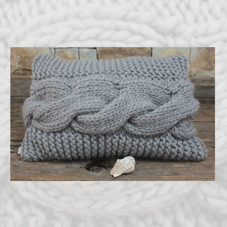 Chunky Knit Bed Pillows. Silver Throw Pillow. Set of 2 decorative cushions