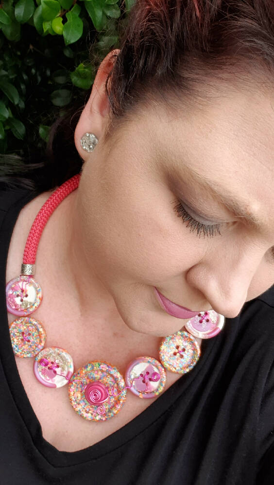 Button Necklace Easter Rabbit Cord Fusion Necklace Jewellery with Earrings