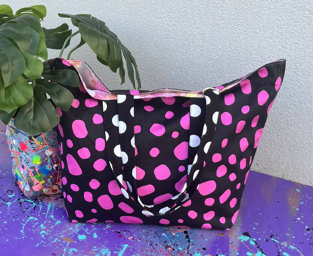 Kasey Rainbow Black and Pink Pebbles Large Tote Bag