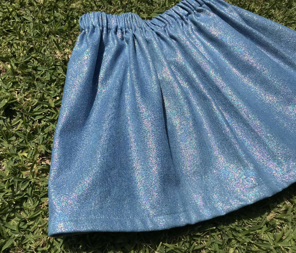 Girls Shiny Denim Skirt - Size 7