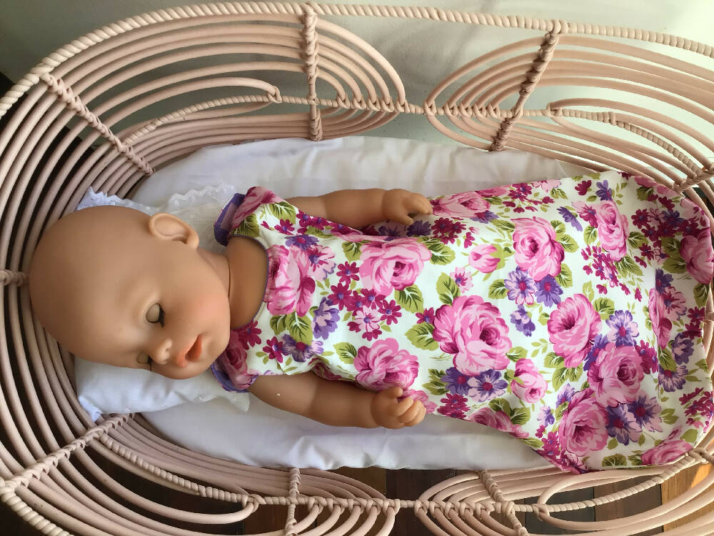 Dolls Sleep Sack, Magenta, mauve, olive