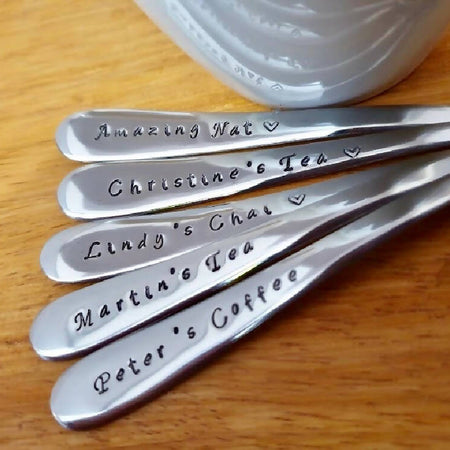 5 x Custom Teaspoons Hand Stamped Teaspoon Coffee Spoons