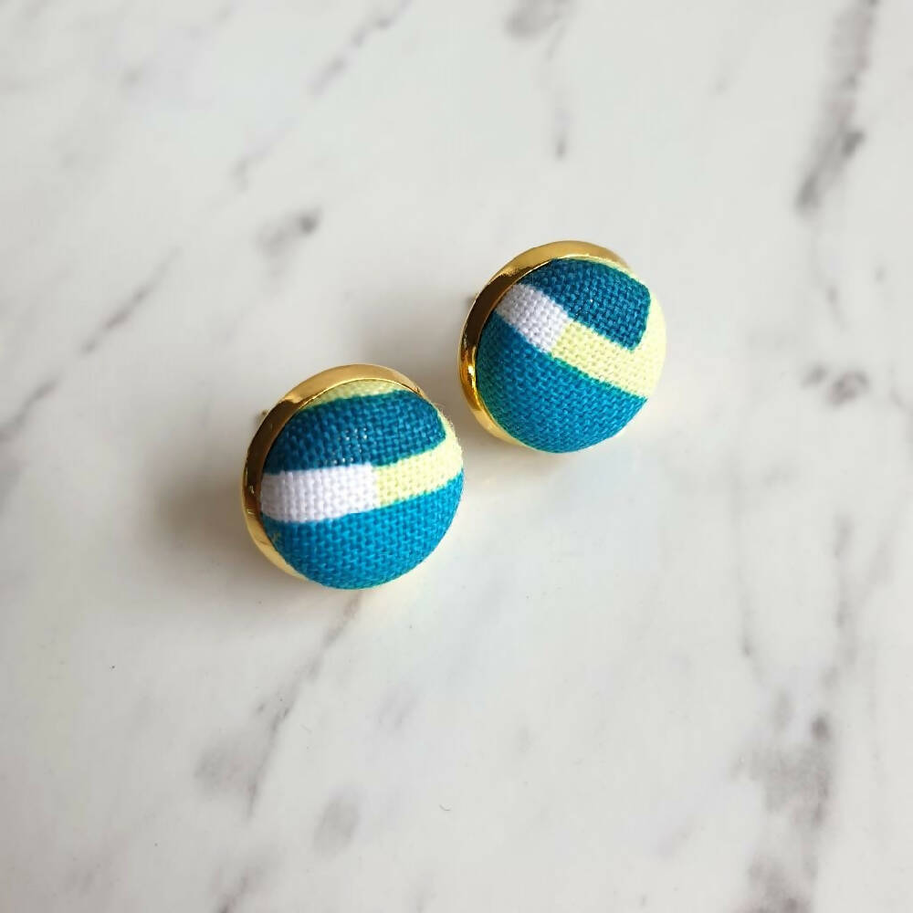 1.4cm Round Cabochon Colourful fabric stud earrings No.1