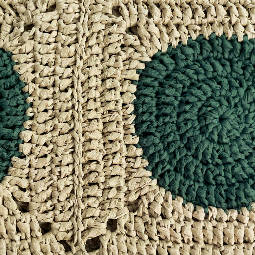 Eco-chic Raffia Tote Bag - Green Circles