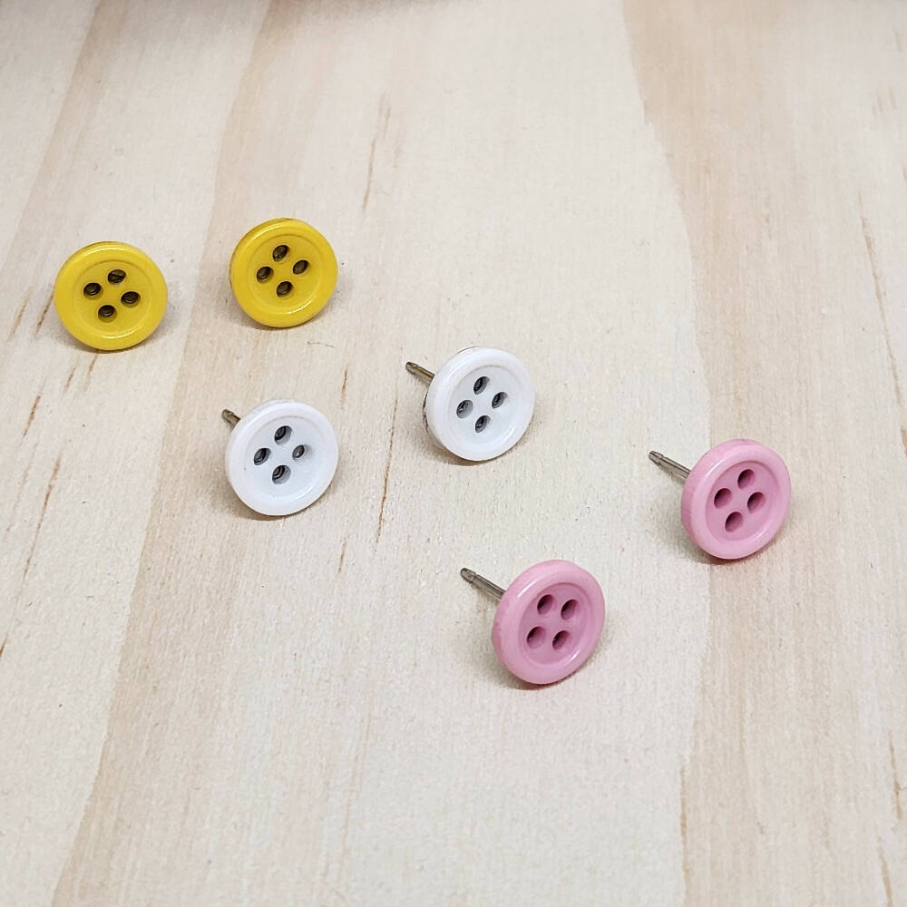 Button Stud Earrings - Tiny 4 hole - YELLLOW WHITE PINK