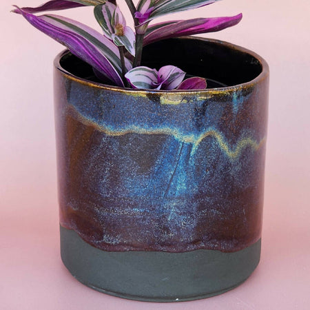Handmade Ceramic Cover Pot - Brown Stone Glaze