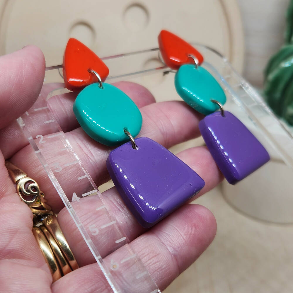 Dangle Earrings Tilly Triangle Colour Block - Resin - Stud Top