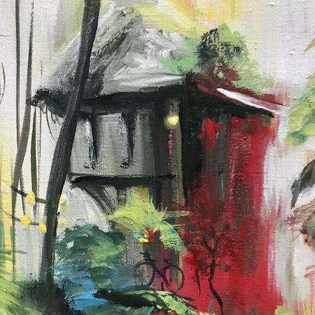 Shanty village by the lake, original painting 40x50 cm signed