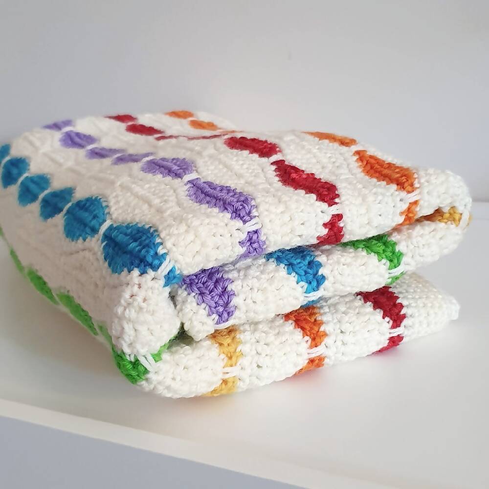 Baby Blanket hand dyed wool crochet rainbow child lap blanket