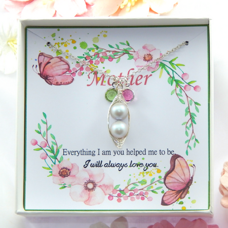 Personalized Pea Pod Necklace With Birthstones For Mother