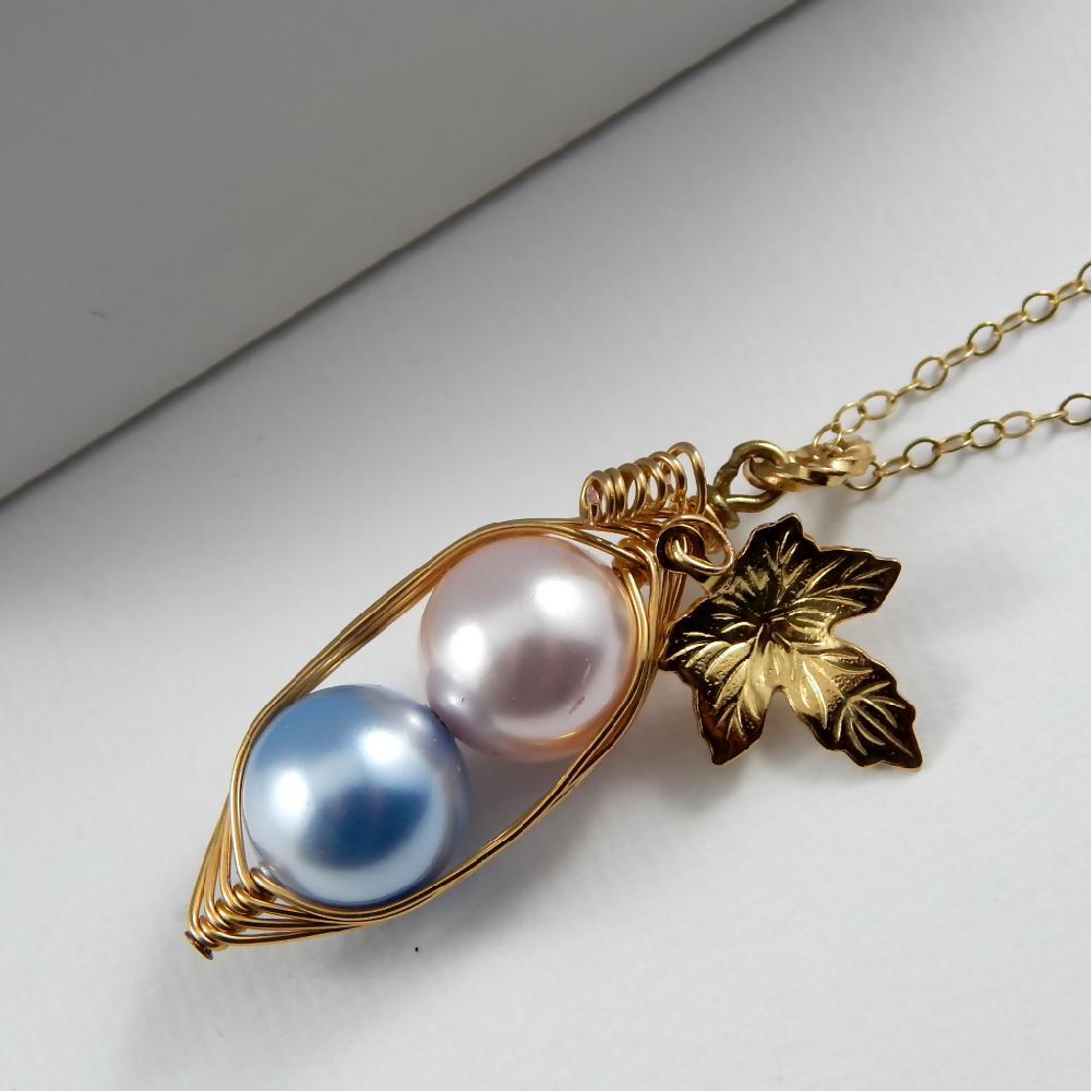 Two Peas in A Pod Necklace Pink and Blue