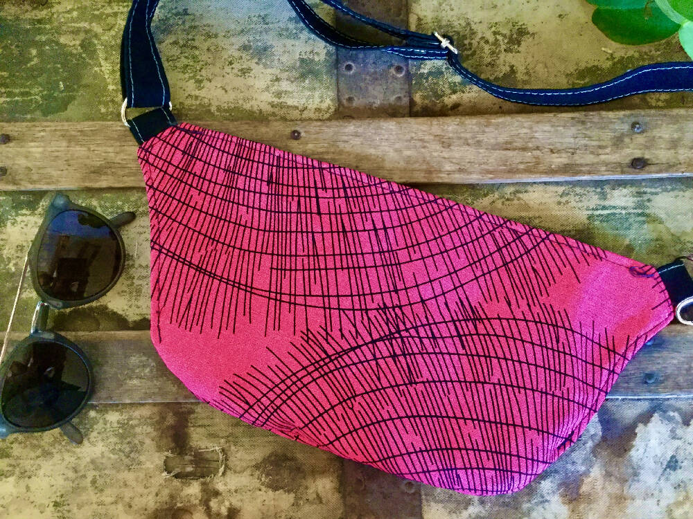 Bum/Waist/Hip Bag - Pink Contemporary Design/ Black Faux Leather