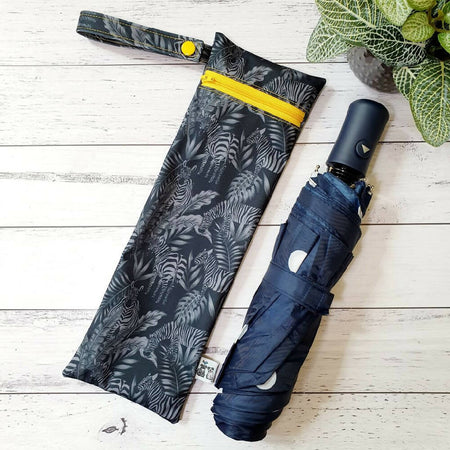 Umbrella Bag, Waterproof Reusable Zip Bag, Zebras, Yellow Zip