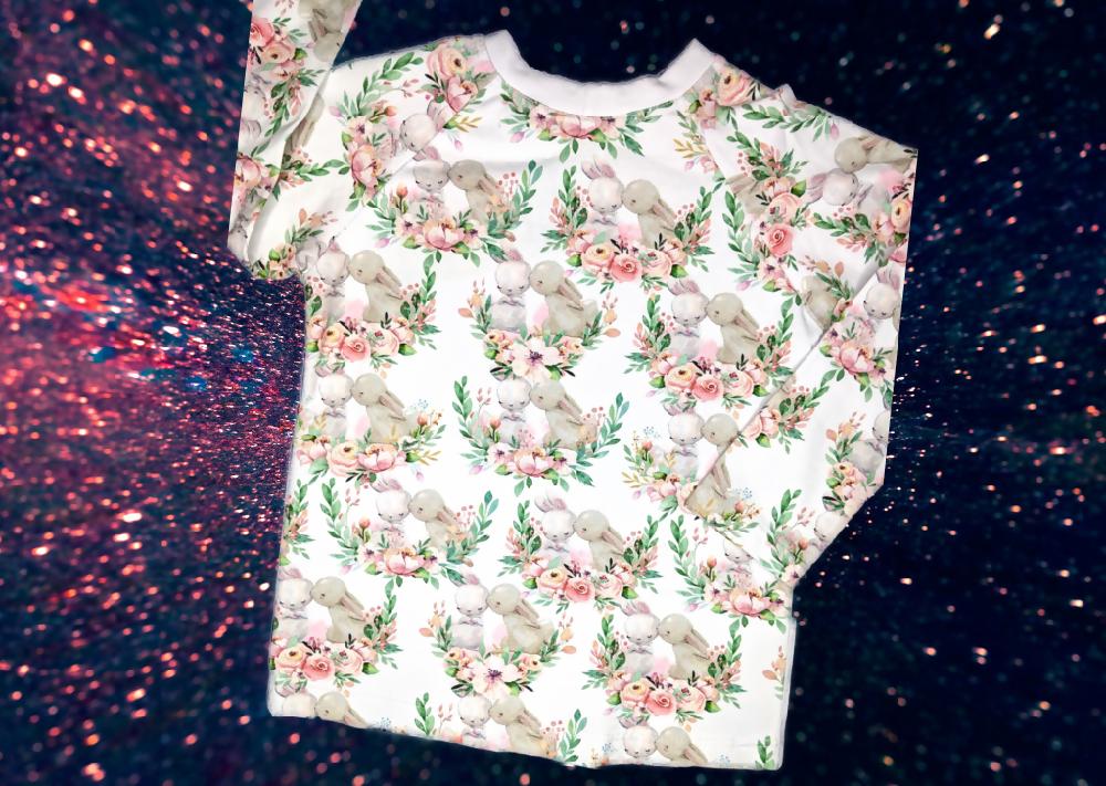 Girls Long Sleeve T-Shirt, Kissing Bunnies Panel - Size 2