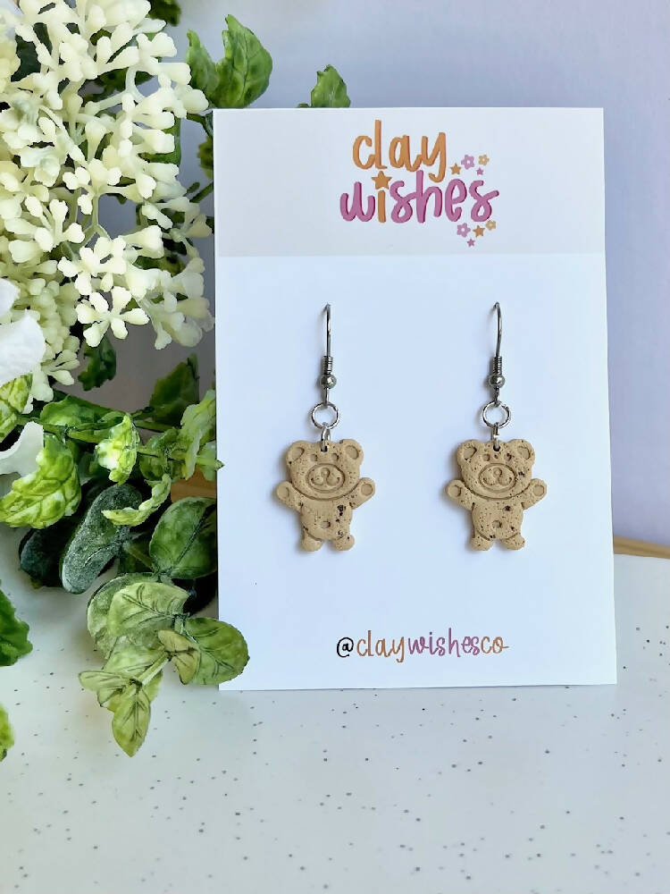 Teddy Biscuit Polymer Clay Earrings - Chocolate Chip (Style 1)