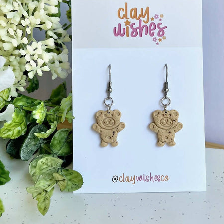 Teddy Biscuit Polymer Clay Earrings - Chocolate Chip (Style 1)