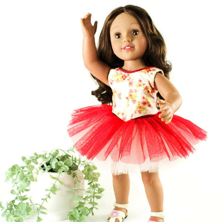 Doll - Red Floral Ballet Tutu