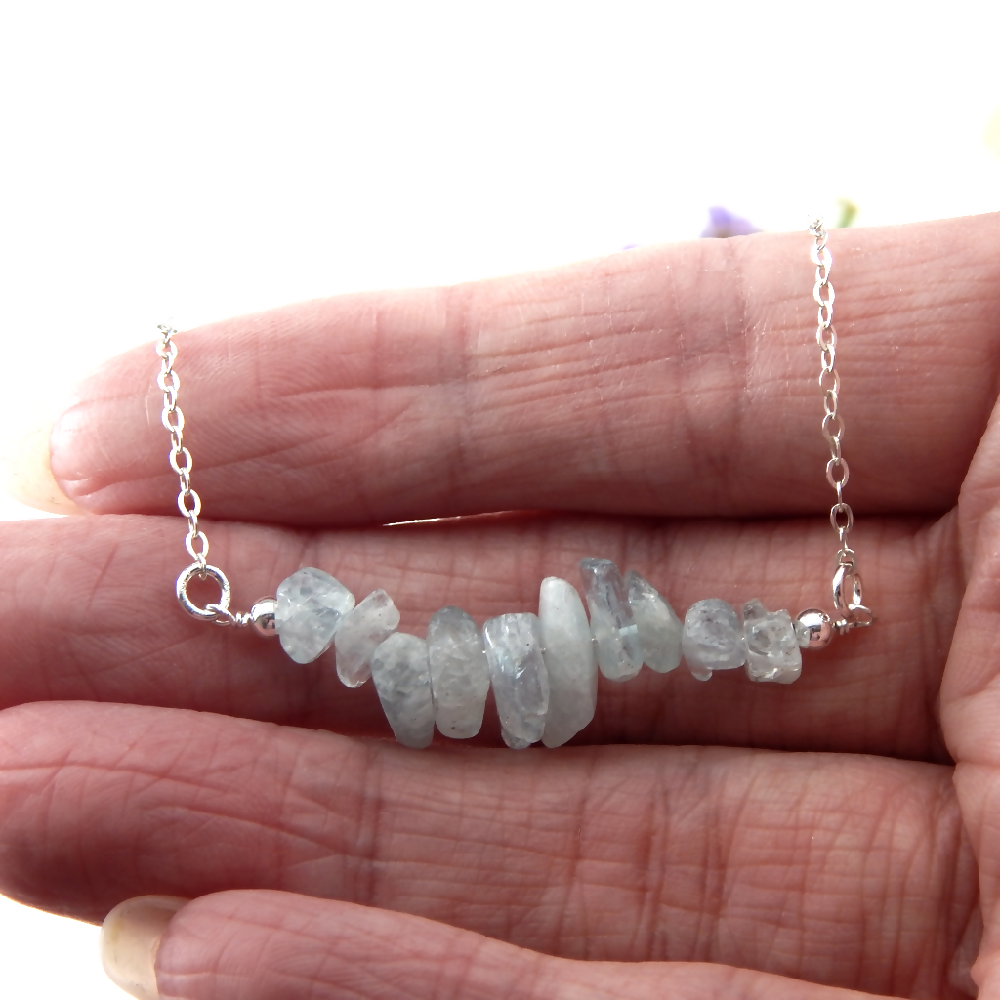Aquamarine Necklace, Aquamarine Bar Necklace,March Birthstone Necklace