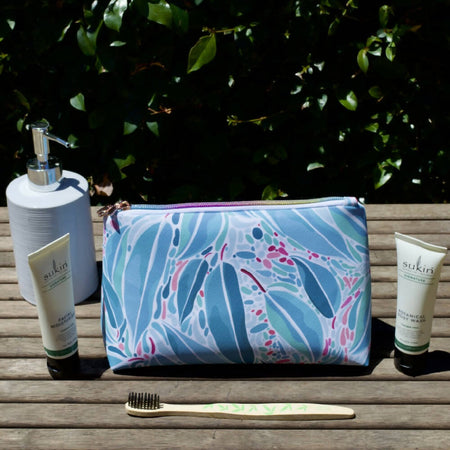 Cosmetic Pouch - Blue Green Gum Leaves (Synthetic Leather)
