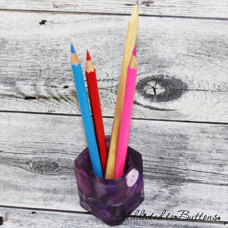 Button Pencil Pot - Resin - PURPLE - paperclip, toothpick holder, vase