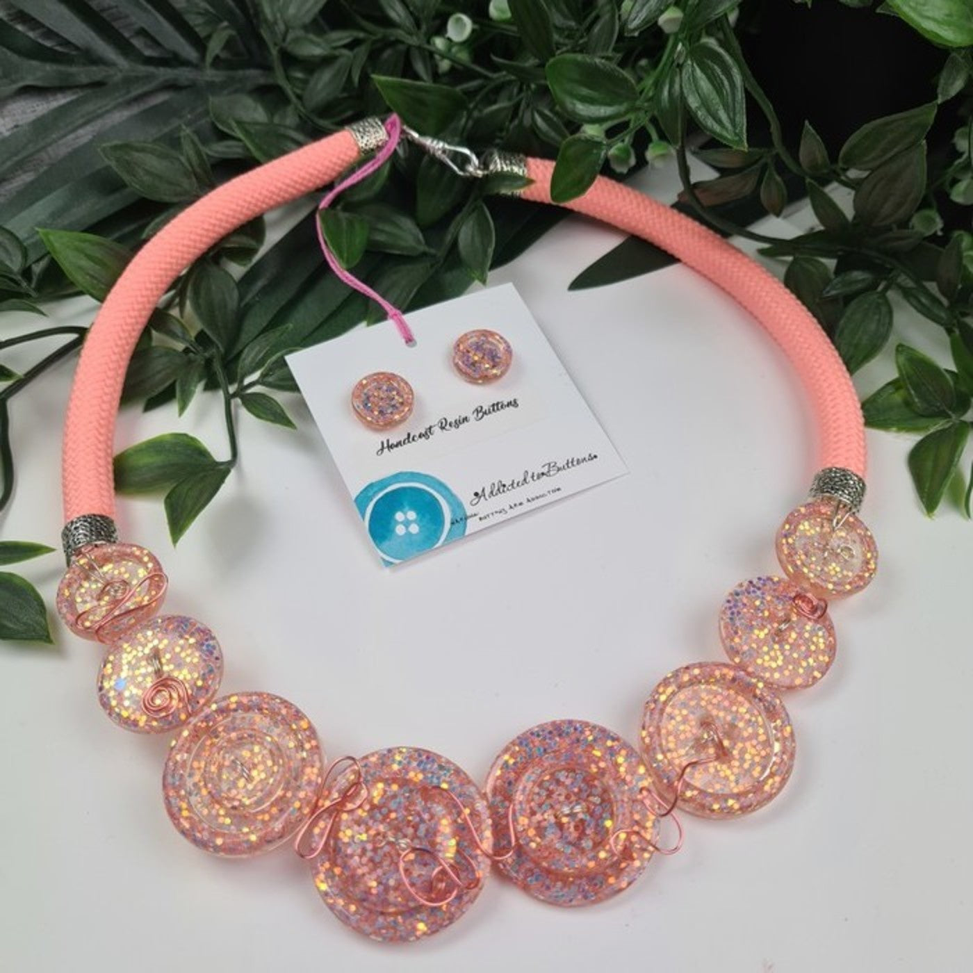 Sorbet Fizz Glittering - Button Fusion Necklace - Button Jewellery