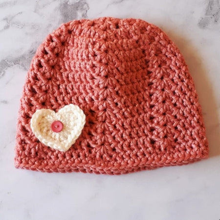 Baby Beanie Crochet Heart 6-12 months,