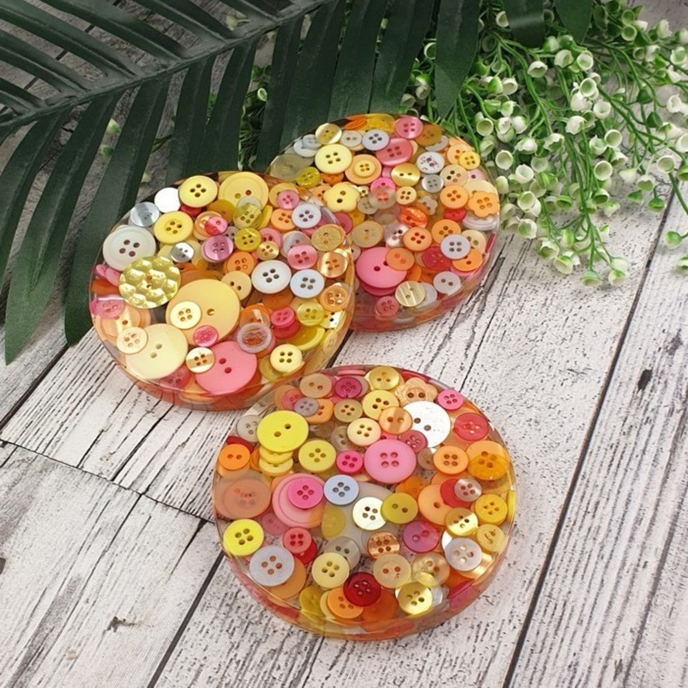 Coaster - CITRUS - Button & Resin Mix - Drink Mug Glass - Paperweight - SINGLE