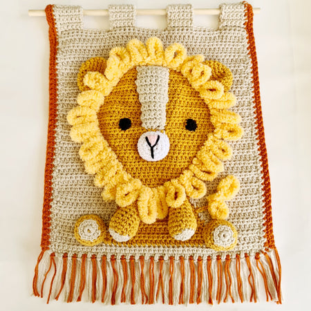 3-D Crocheted Lion - Wall Hanging / Nursery Decor