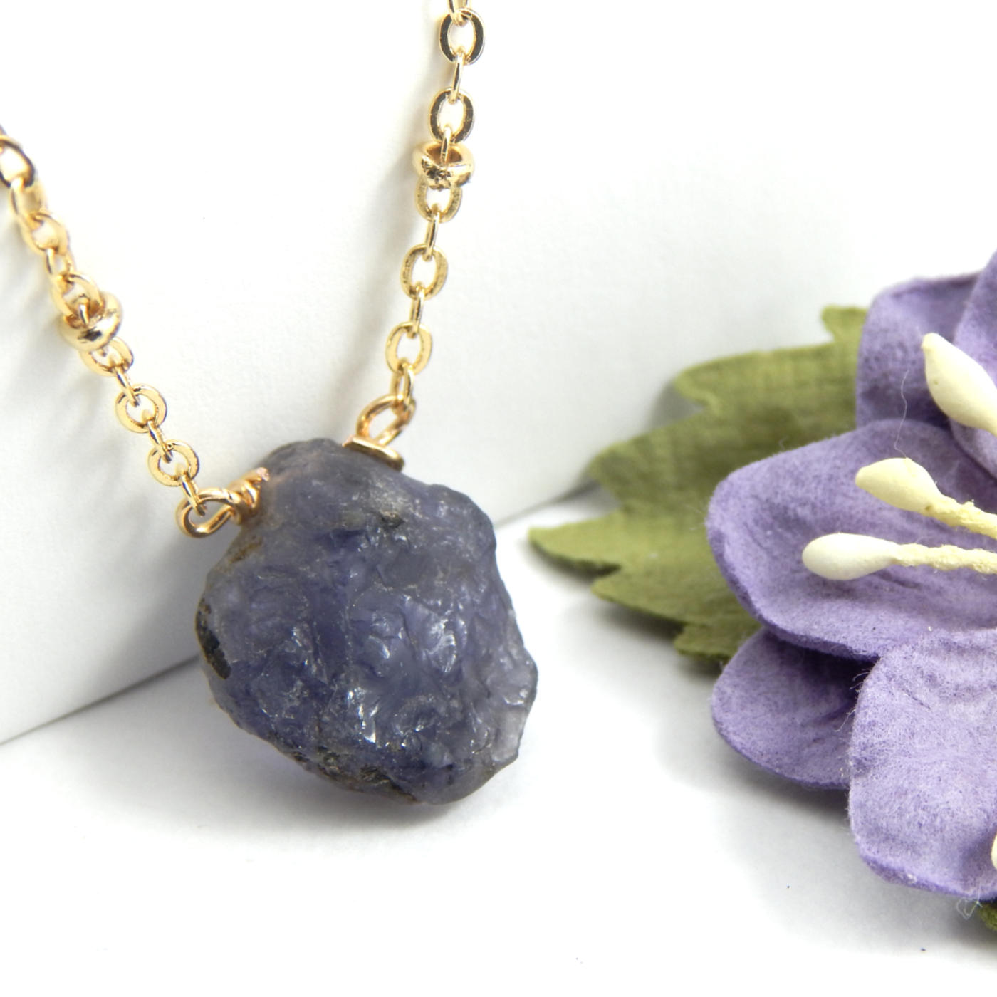 Raw Iolite Necklace,Water Sapphire Necklace,September Birthstone