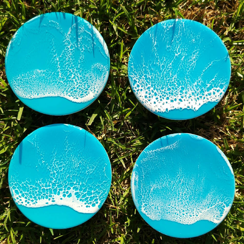 Turquoise Resin Wave Coasters (Set of 6)