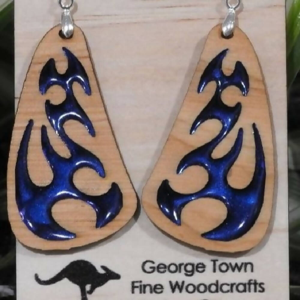 Timber Blue Resin Tribal Earrings with Sterling Silver Hook