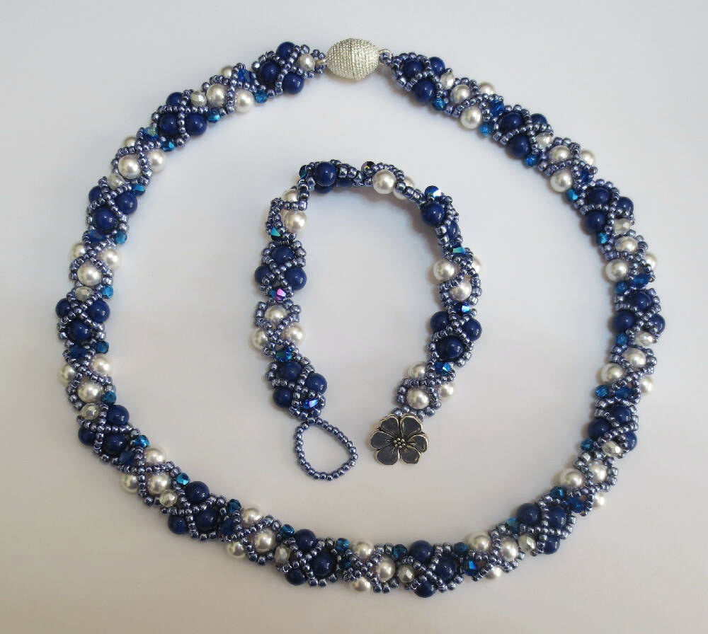 Swarovski Crystal Pearl Triad Necklace and Bracelet Set